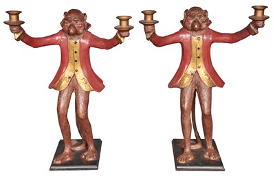 Lot 1015 - Pair of Painted Composition Monkey Butler...