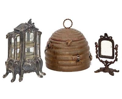 Lot 1079 - Patinated Brass Beehive-Form Box; Together...