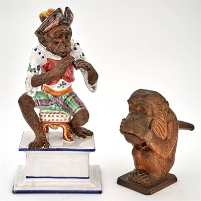 Lot 1084 - Glazed Pottery Figure of a Seated Monkey...