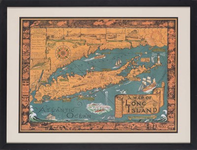 Lot 1092 - Framed Pictorial Map of Long Island: A Map of...