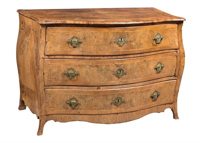 Lot 191 - Continental Rococo Inlaid Walnut Bombé Commode...