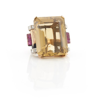 Lot 1459 - Rose Gold, Citrine, Ruby and Diamond Ring