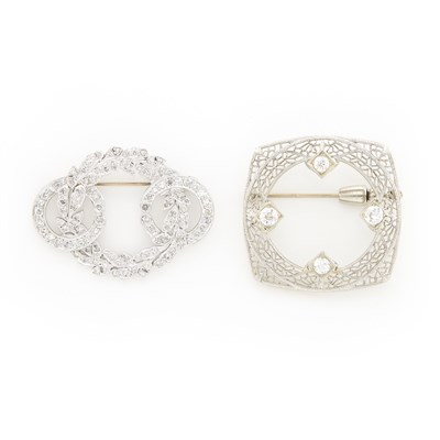 Lot 1273 - Platinum and Diamond Wreath Brooch and White Gold and Diamond Brooch
