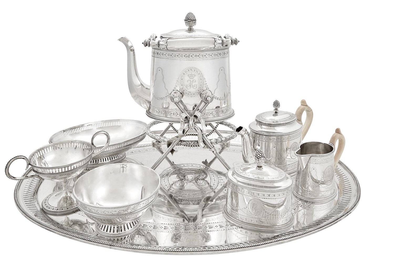Lot 154 - Russian Silver Tea Service Andrei Bragin, St....