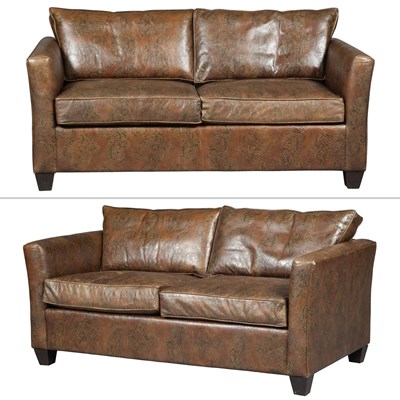 Lot 193 - Pair of Tooled Leather-Upholstered Two-Cushion...