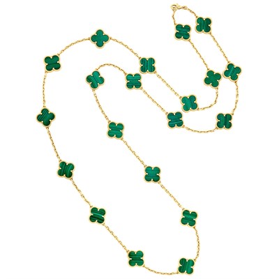 Lot 163 - Gold and Malachite 'Alhambra' Necklace, Van Cleef & Arpels