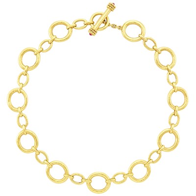 Lot 4 - Gold and Cabochon Ruby Toggle Link Necklace, Elizabeth Locke