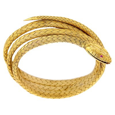 Lot 130 - Antique Coiled Braided Mesh Gold Serpent Bracelet