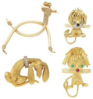 Lot 220 - Four Gold and Gem-Set Dog Brooches