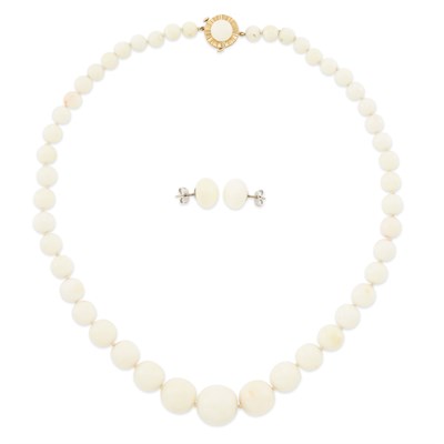 Lot 1393 - White and Angel Skin Coral Necklace and Pair of Earrings