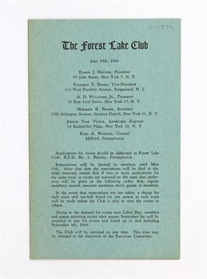 Lot 41 - [ANGLING CLUB] The Forest Lake Club. [Hawley,...