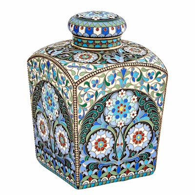 Lot 163 - Russian Silver and Cloisonné Enamel Tea Caddy...