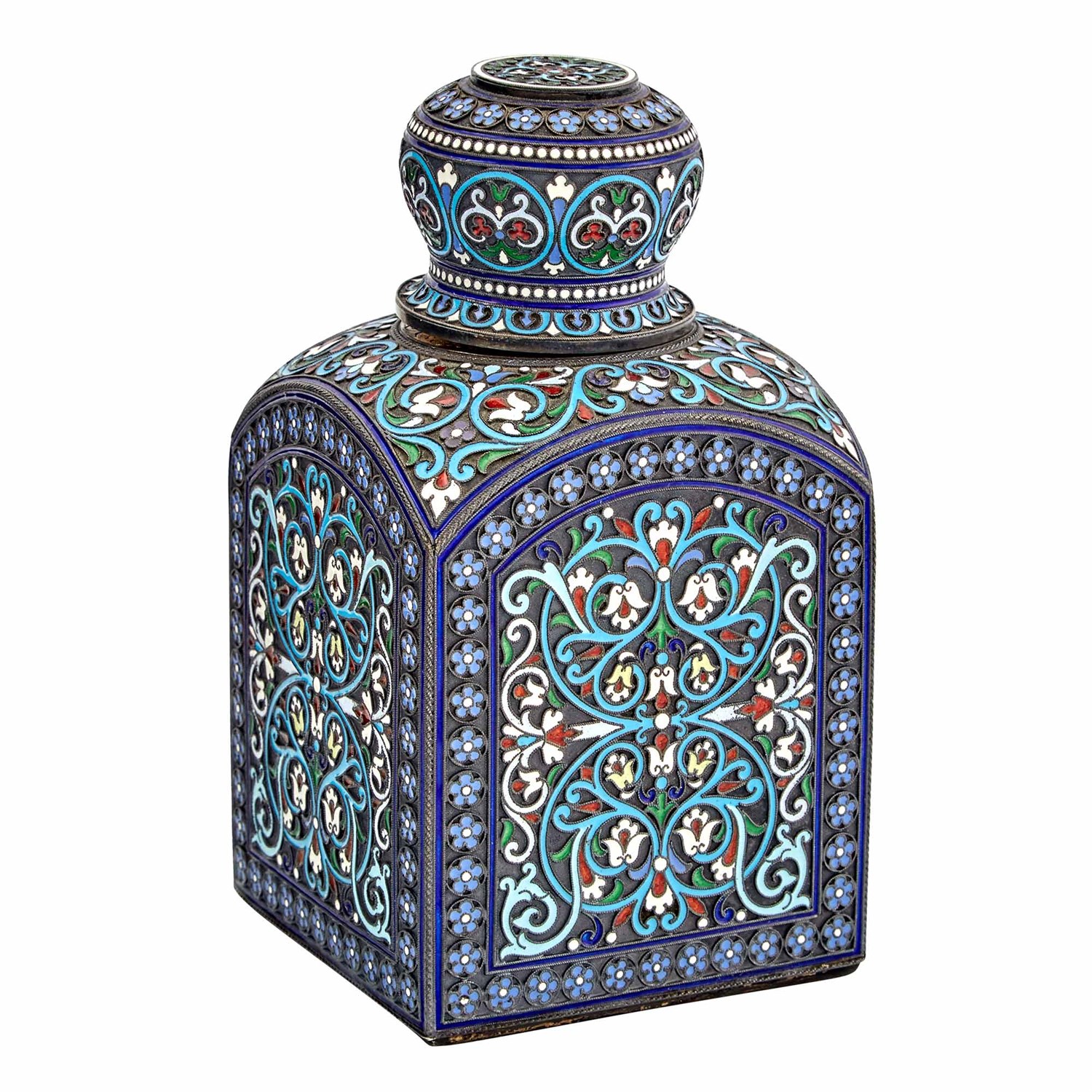 Lot 134 - Russian Silver and Cloisonné Enamel Tea Caddy...