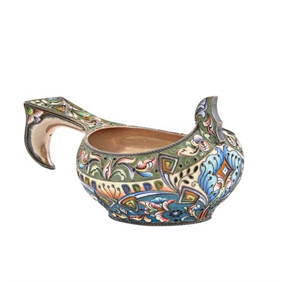 Lot 161 - Russian Silver-Gilt and Cloisonné Enamel Kovsh...