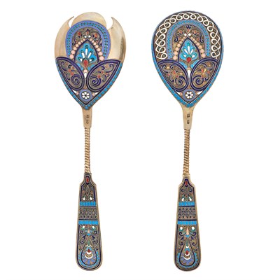 Lot 133 - Pair of Russian Silver-Gilt and Cloisonné...
