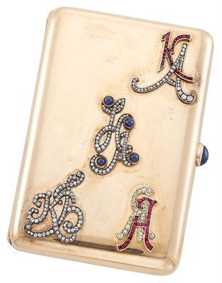 Lot 175 - Russian Jeweled Gold Cigarette Case Lorie,...