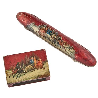 Lot 115 - Russian Lacquered Silver-Gilt Cigar Case and...