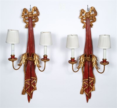 Lot 286 - Set of Four Painted and Parcel-Gilt Two-Light...