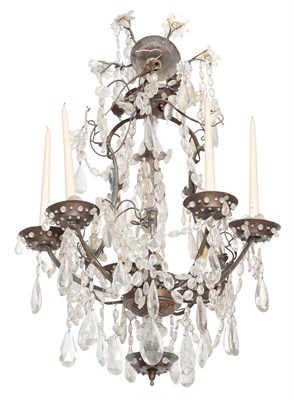 Lot 242 - Louis XVI Style Patinated Metal and Glass Sixteen-Light Chandelier