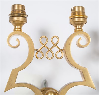 Lot 499 - Pair of Jules Leleu Gilt-Bronze Two-Light Wall...