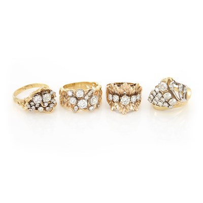 Lot 1382 - Four Two-Color Gold and Diamond Rings