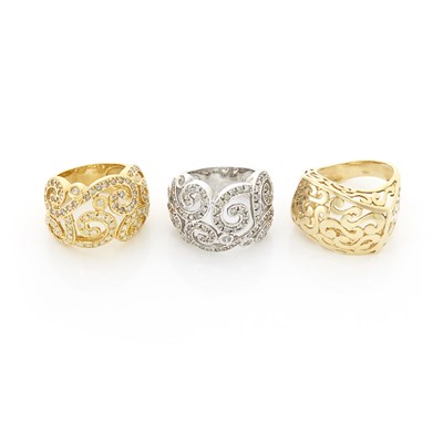 Lot 1213 - Three White Gold, Yellow Gold and Diamond Rings