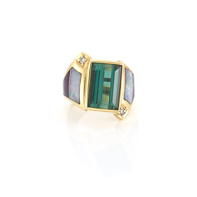 Lot 1182 - Gold, Tourmaline, Opal, Amethyst and Diamond Ring
