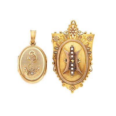Lot 1532 - Antique Gold and Seed Pearl Pendant-Brooch and Locket