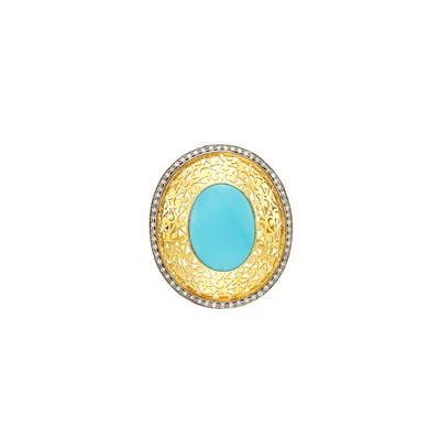 Lot 1212 - Gold, Blackened Gold, Reconstituted Turquoise and Diamond Ring