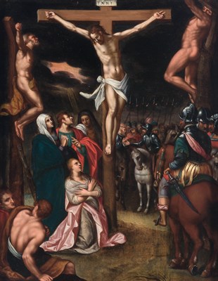 Lot 7 - Attributed to Otto van Veen Crucifixion Oil on...