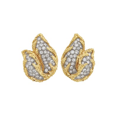 Lot 174 - Pair of Two-Color Gold and Diamond Bombé Earclips