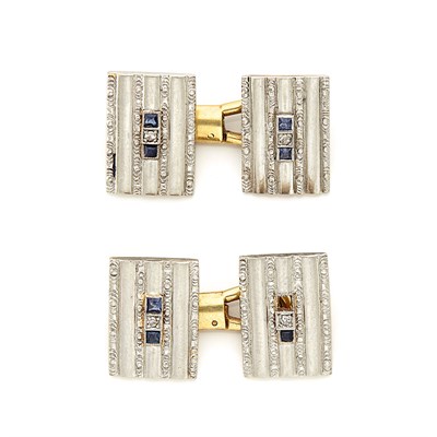 Lot 1566 - Pair of Platinum, Gold, Sapphire and Diamond Cufflinks