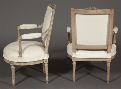 Lot 231 - Pair of Louis XVI Style Grey-Painted Armchairs...