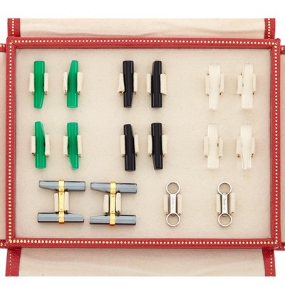 Lot 58 - Two-Color Gold and Hardstone Cufflink Set, Cartier