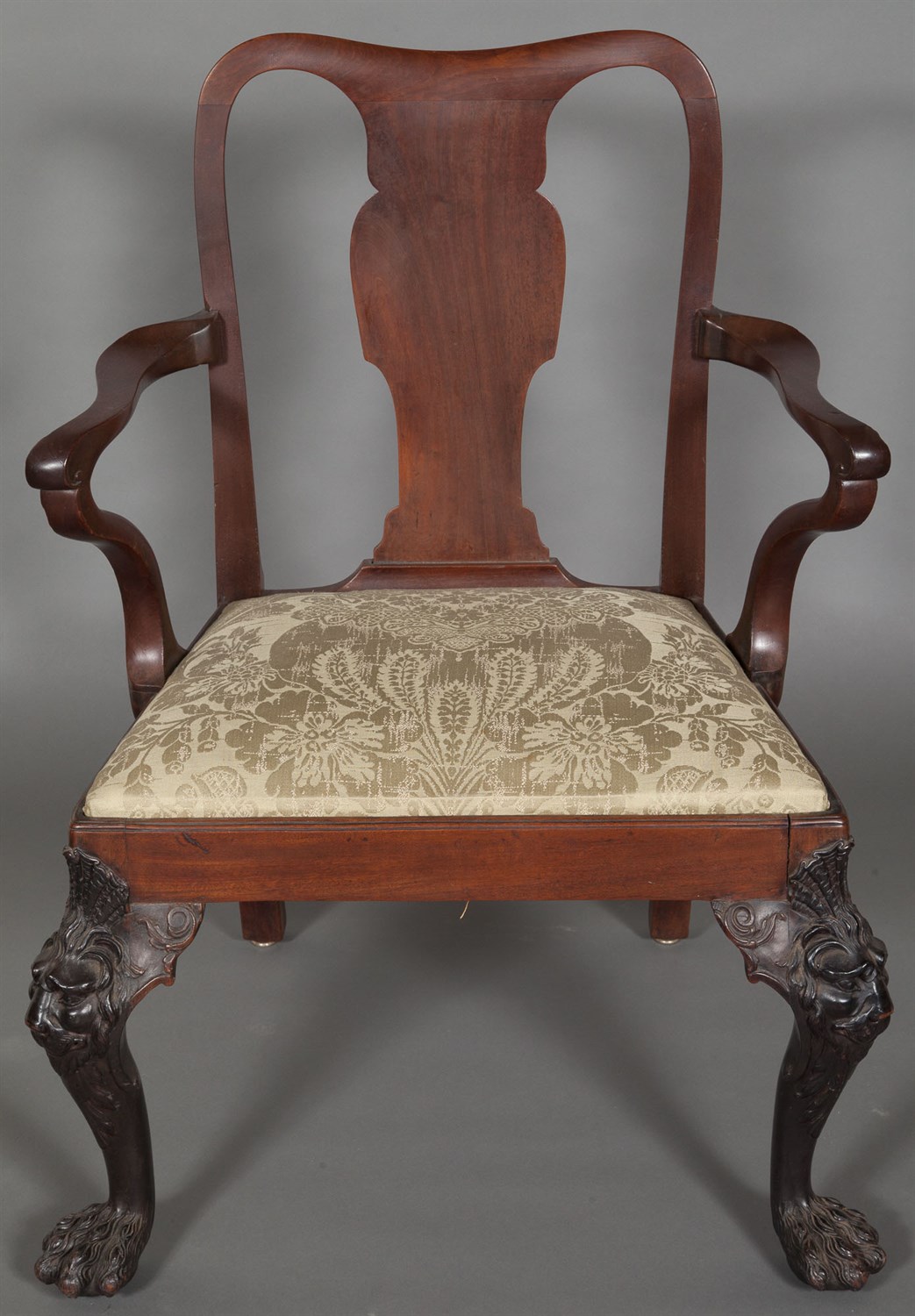Lot 230 - George II Mahogany Armchair The back rail with...