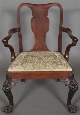 Lot 230 - George II Mahogany Armchair The back rail with...