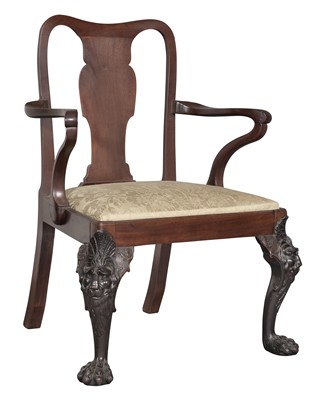 Lot 230 - George II Mahogany Armchair The back rail with...