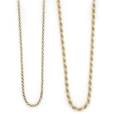 Lot 1145 - Two-Color Low Karat Gold and Silver Double Rope Necklace