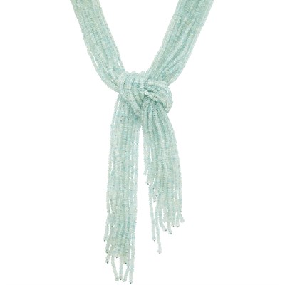 Lot 630 - Thirteen Strand Aquamarine Bead and White Gold 'Scarf' Necklace, Mish