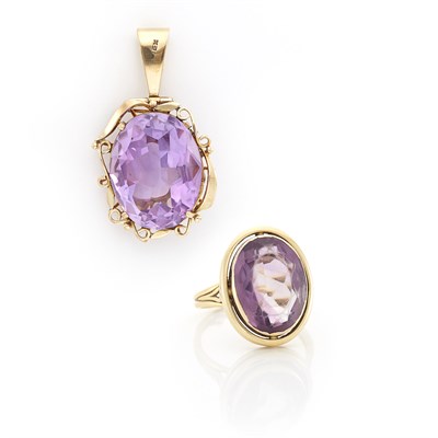 Lot 1362 - Gold and Amethyst Pendant and Ring