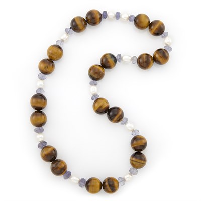 Lot 1177 - Tiger's Eye and Amethyst Bead and Freshwater Pearl Necklace