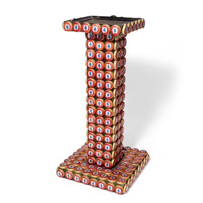 Lot 61 - Folk Art Bottle Cap Pedestal Height 19 3/4...