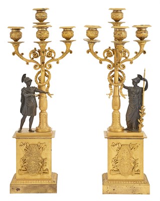 Lot 356 - Pair of Empire Gilt- and Patinated-Bronze Four-...