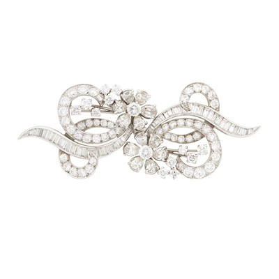 Lot 82 - Platinum and Diamond Double Clip-Brooch