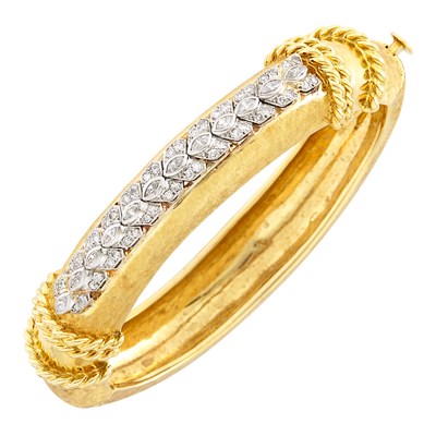 Lot 526 - Gold, Platinum and Diamond Bangle Bracelet