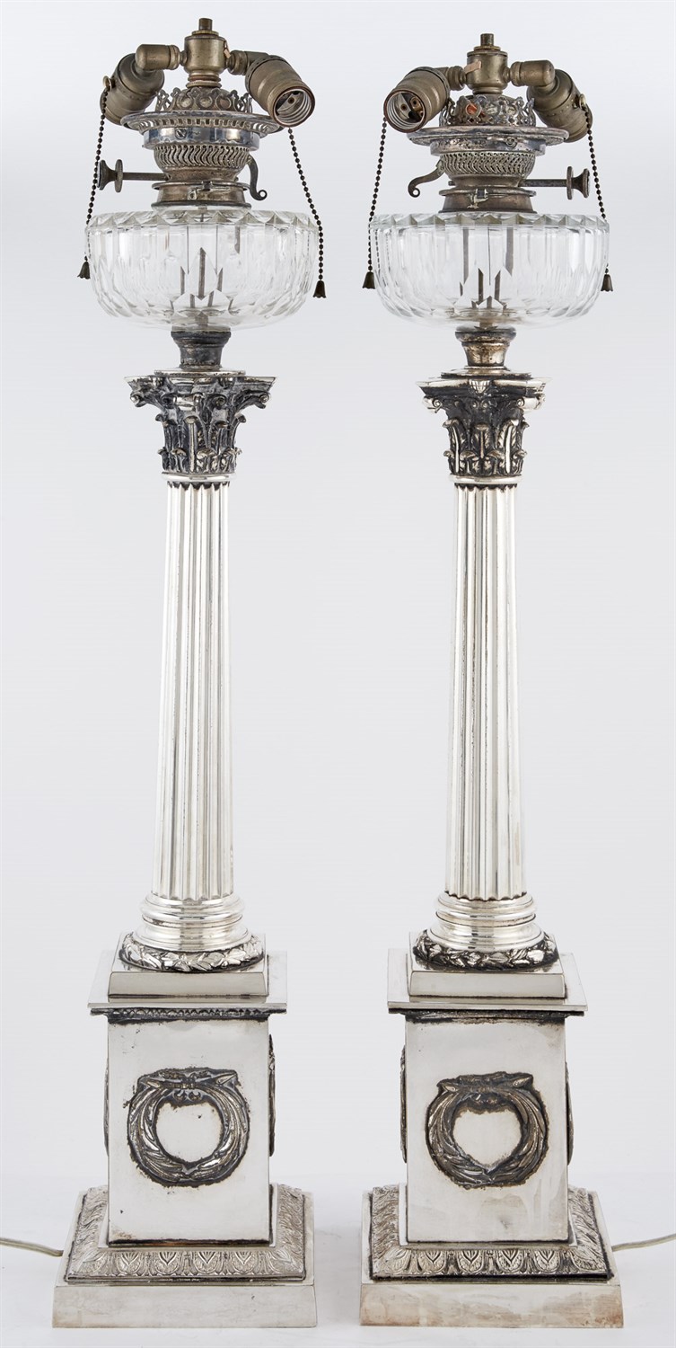 Lot 268 - Pair of Silver-Plated and Clear Glass Fluid...