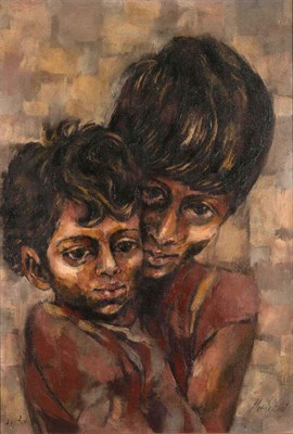 Lot 1040 - Moshe Gat Israeli, b. 1935 Children Signed...