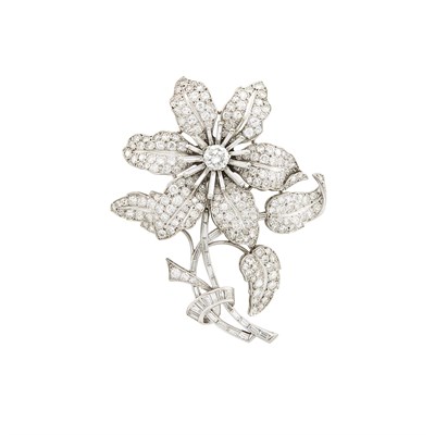 Lot 81 - Platinum and Diamond Flower Brooch