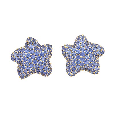 Lot 337 - Pair of Gold and Sapphire Starfish Earclips