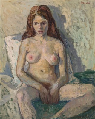 Lot 1103 - Moses Soyer American, 1899-1974 Nude on Green...